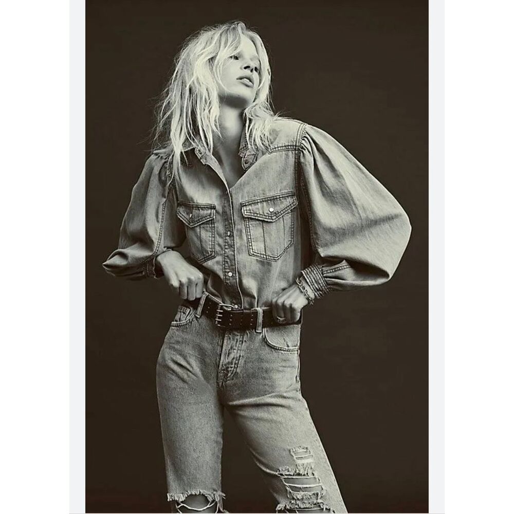 Free People with Love Denim Button Down XS - Picture 4 of 9